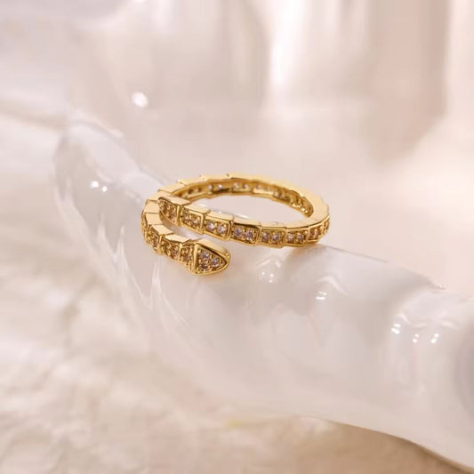 Luxury Rhinestone Zircon Snake Rings For Women Open Adjustable Snake Bone Finger Ring Wedding Fashionable Trendy Jewelry Gifts