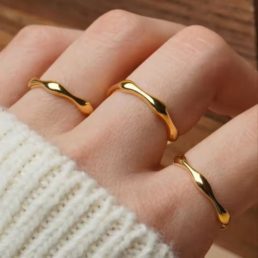 Ripple Stainless Steel Rings For women Gold Color Chunky Band Stackable Silver Stacking Irregular Wave Minimalist Jewelry Set