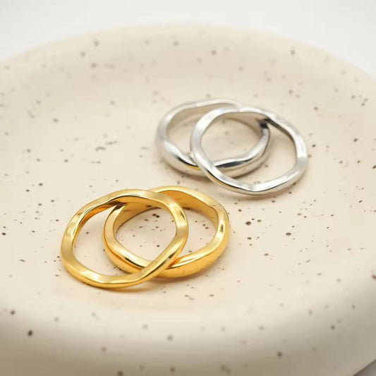 Ripple Stainless Steel Rings For women Gold Color Chunky Band Stackable Silver Stacking Irregular Wave Minimalist Jewelry Set